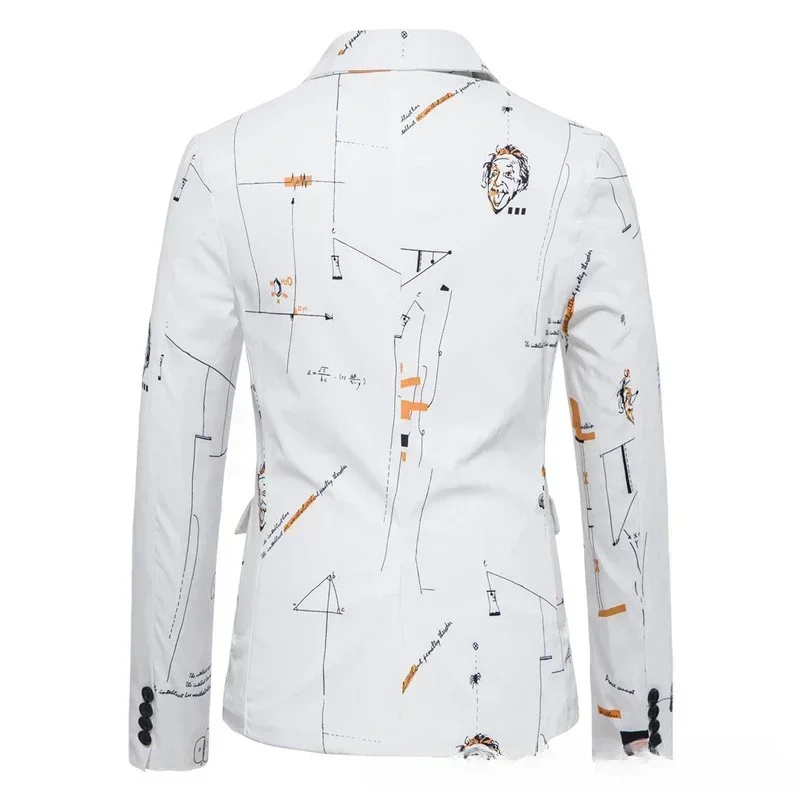 Men's Blazer Digital Print Single Breasted Male Blazer Casual Fashion Slim Fit Suit Jacket Black White Coat Dress Stage Party
