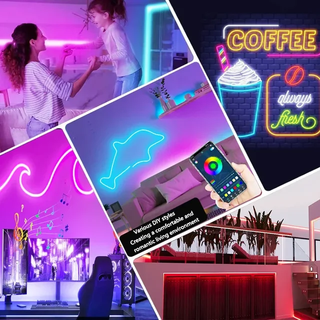 Bande LED néon RGB 1/2/3/5M IP65 étanche bricolage bande néon USB Tuya App télécommande ruban Flexible pour l'éclairage de décoration intérieure 6