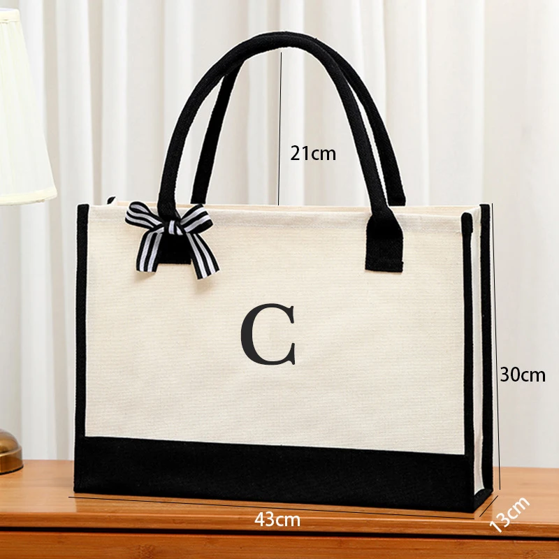 Personalized Canvas Tote Bag with Name & Initial - Personalized Brides