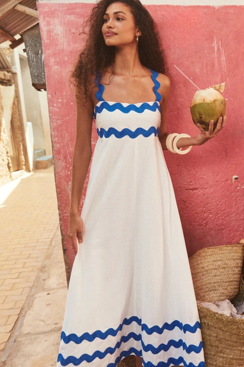 Bohemian Summer Printed A-line Long Dress Sexy Backless Holiday Beach Spaghetti Strap Dresses For Women Maxi Vestidos Para Mujer