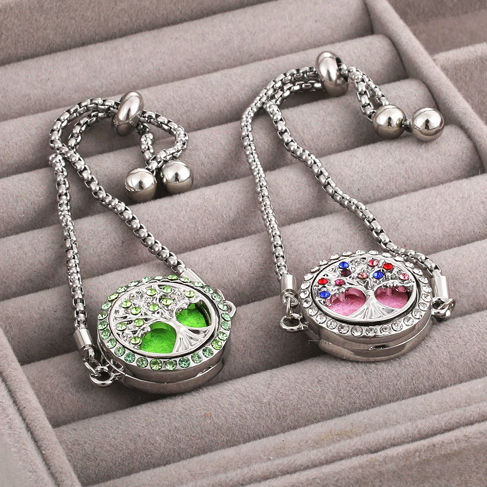 New Color Zircon Tree of Life Aromatherapy Bracelet Adjustable Essential Oil Diffuser Perfume Locket Bracelet Women Jewelry