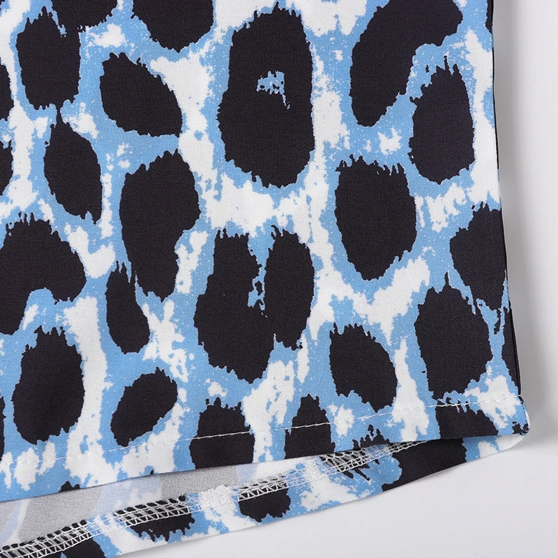 Streetwear Y2k Blaues Leoparden-Hawaiihemd für Herren, Auffälliges Gepardenmuster Kurzarm-Hemd mit Knöpfen, Lässiges Sommer-Party-Oberteil – Detail 16