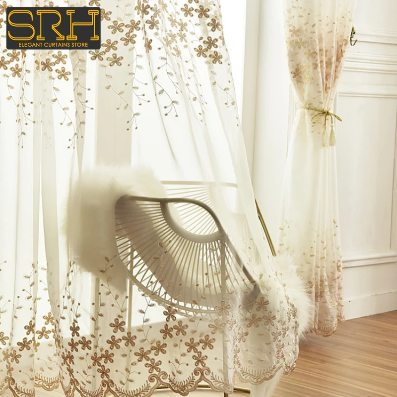 French Embroidery Tulle Bedroom Bay Window Living Room Curtain Blackout Decoration Luxury Gold Flower Window Screen Custom New 4