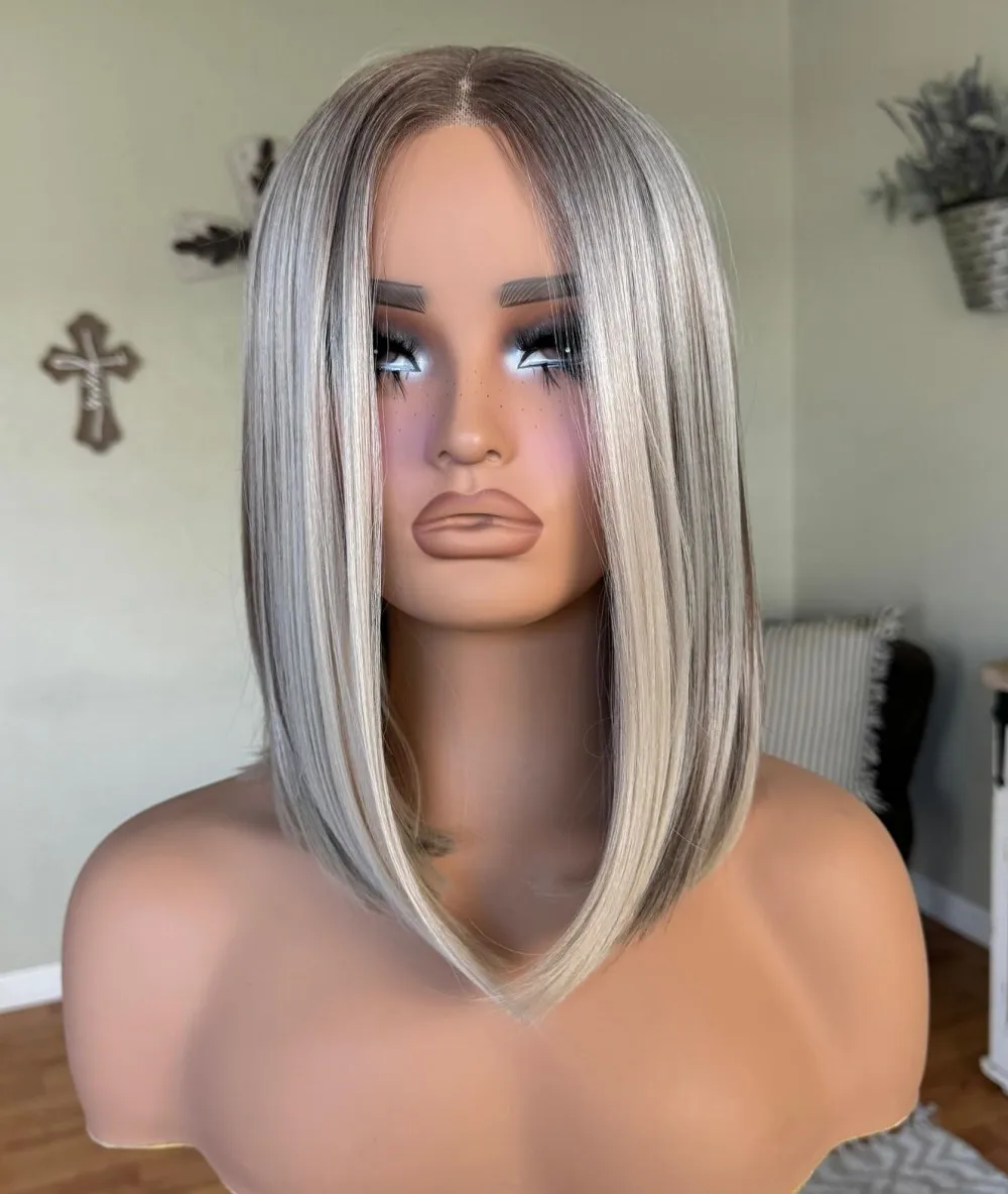 Highlight Blonde Wear and Go Glueless Wig Synthetic Lace Front Wigs for Women Short Bob 14inch Lace Front Wig Daily Use