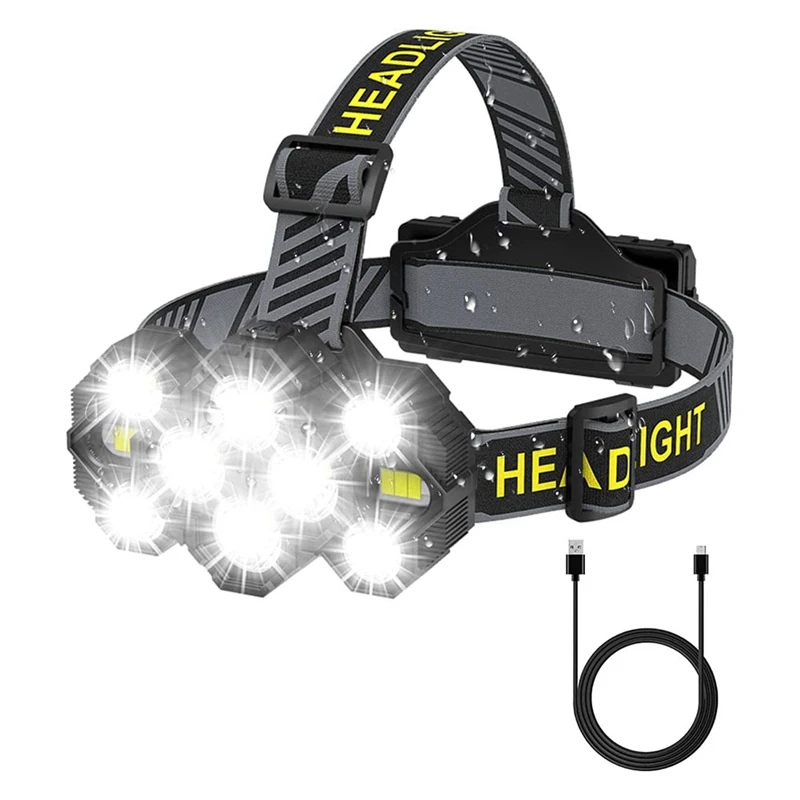 

22000 Lumens Head Light Lamp Rechargeable,Super Brights 10 Leds Head Light Lamp, 8+2 Modes Waterproof Head Light