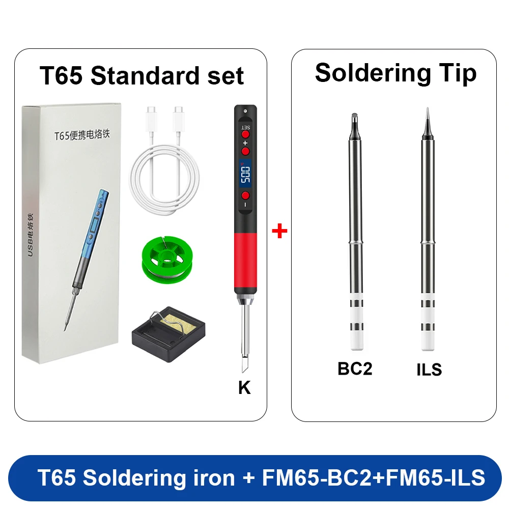 T65 Portable Soldering Iron 9-20V 65W 180-500°Adjustable Temperature DIY weld Re