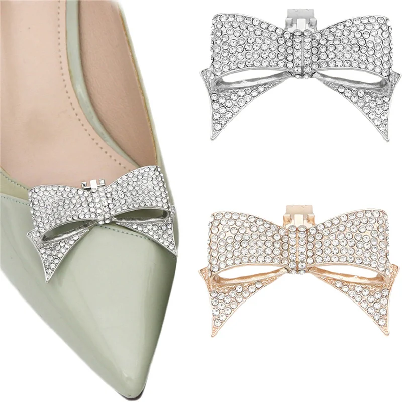 

2 Pcs 3D Bow Rhinestone Shoe Clips Flats Pumps Decoration Ladies High Heel Accessories for Women Wedding Party DIY Crafts