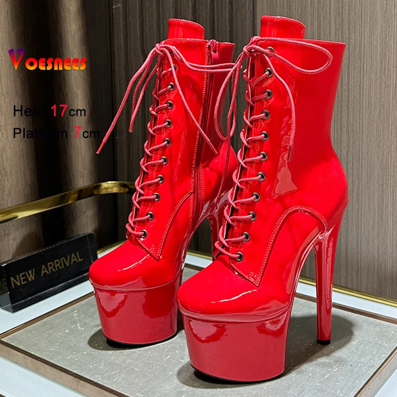 Women Ankle Boots Spring Autumn NightClub Stilettos 17cm Thin Heels Platform Shoes Woman Botas Mujer Party T-show Model Boots