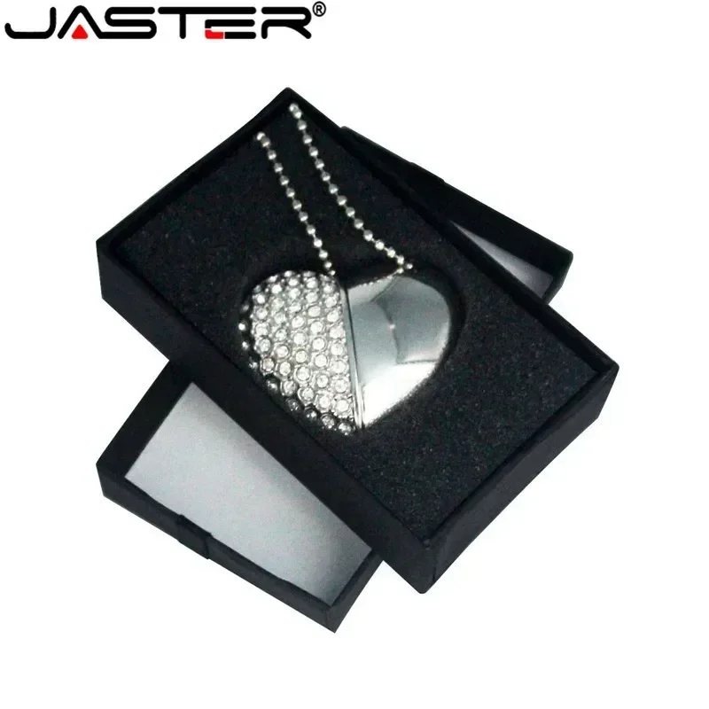 Jaster-usb 2.0 Metal Flash Drive com Caixa de Presente 2.0 Diamante Cristal Coração Pendrive 4gb 32gb 64gb Memory Stick Logotipo do Cliente - Imagem 4
