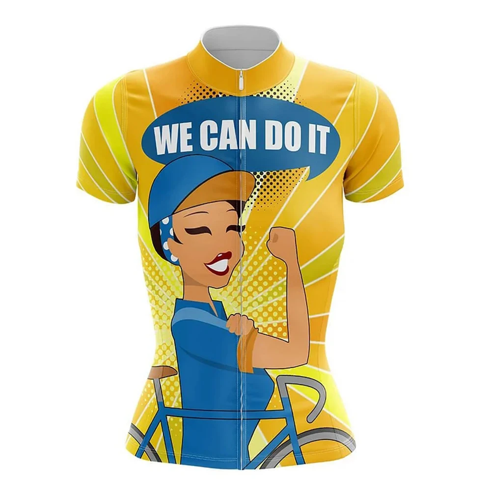 

We Can Do It Women Cycling Jersey Short Sleeve Bike Shirt Bicycle Wear Mountain Road Clothes Cycle Racing MTB Clothing