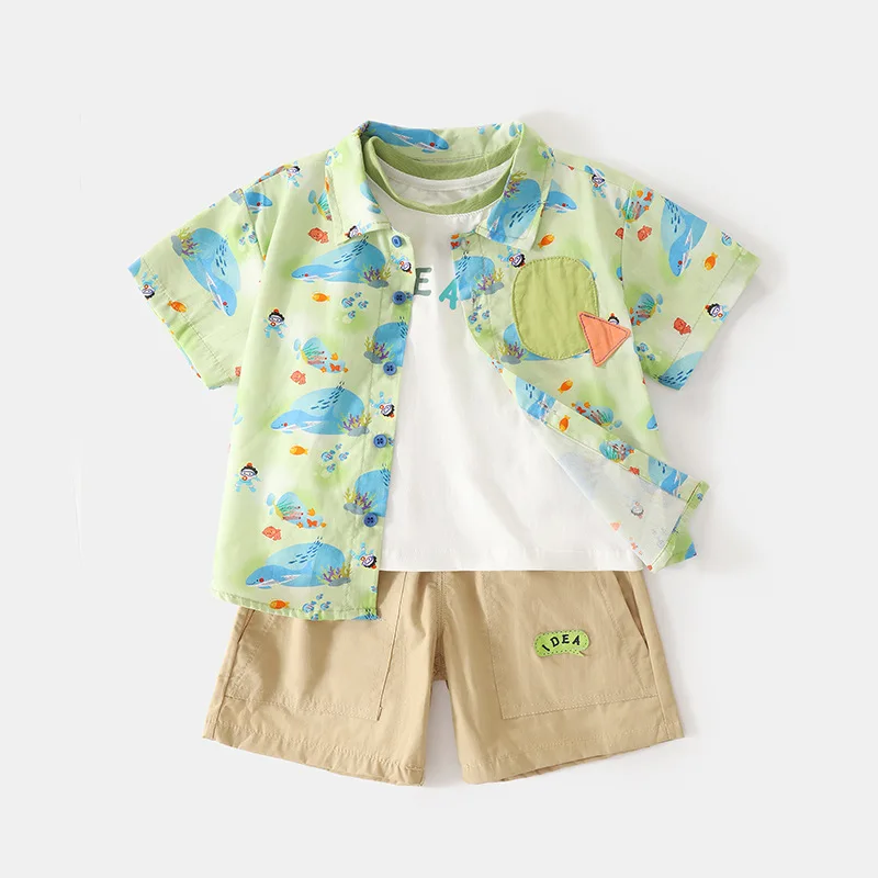 Infant Baby Boys 3PCS Clothes Set Summer Letter Vest Tee+cartoon Print T-shirts+shorts Outfit Thin Dopamine Toddler Kid Boy Suit