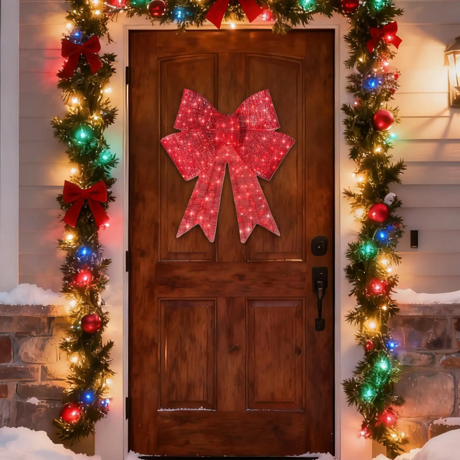Lighted Red Christmas Wreath with Bow, 60cm