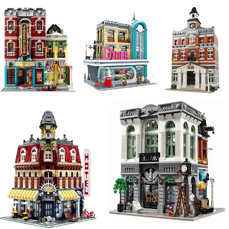 

Creatoring Expert Pet Book Shop Town Hall Downtown Diner Model Moc Modular Building Blocks Brick Bank Cafe Corner Toys Parisian