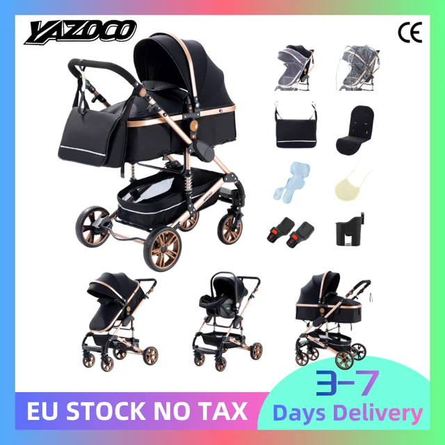 Poussette bébé pliable 3-en-1, poussette haute avec capote réglable et amortisseur, chariot portable pour nouveau-né et tout-petit 1