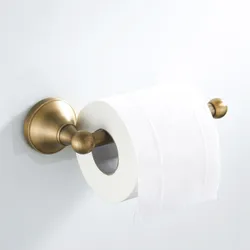 Antique Brass Wall - Mounted Bathroom Hardware Set - Toilet Paper Holder, Towel Ring, and Robe Hook (Tissue holder)