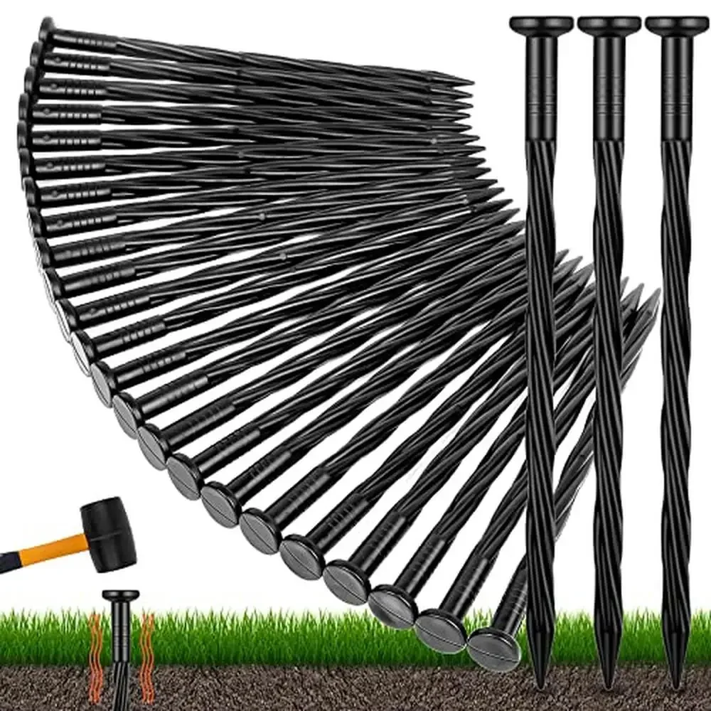 Plastic Landscape Edging Anchoring Stakes 200ct 8-Inch Garden Lawn Yard Spikes Paver Weed Barrier Tent Fixing Spiral Design