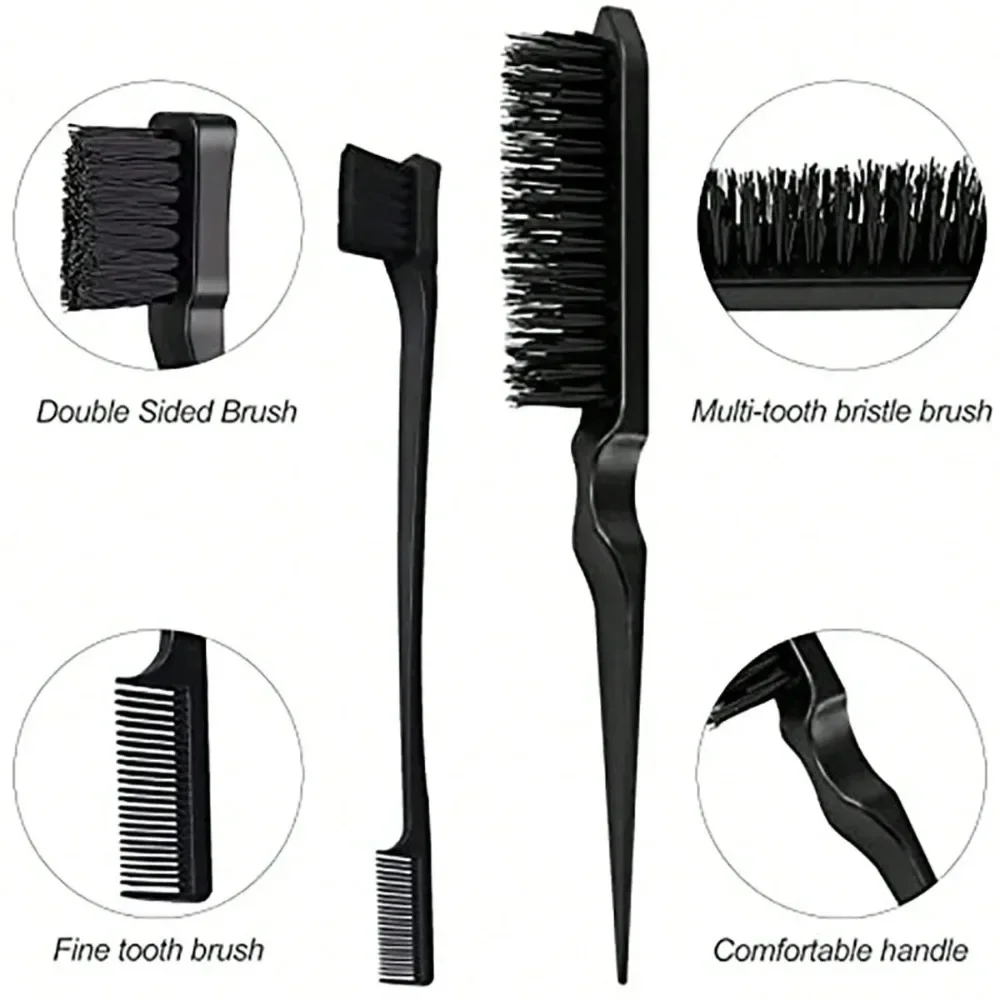 3pcs Hairdressing Tools Pointed Tail Comb Dual Head Eyebrow Brush Triple Row Comb Coiler Hair Salon Styling Comb