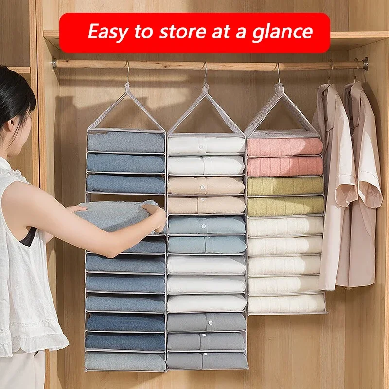 Home Wardrobe Storage Hanging Bags Pants Layered Hanging Clothes Separated and Organized Items Fabric Storage Rack Hanging Storage Organizer Hanging Storage Bag