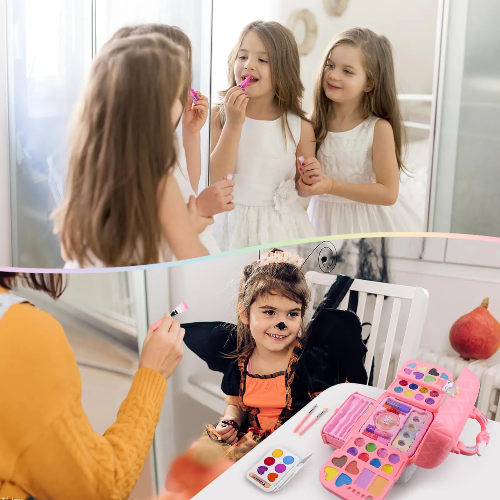 80 PCS Kids Makeup Kit for Girls 5 6 7 8 Years Old, Unicorn Girls Toy for Little Birthday, Princess Dolls Dress Up Toy