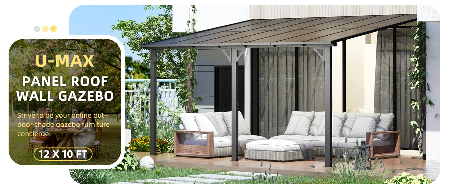 Description Picture 2 of itemU-MAX 10' x 14' Outdoor Pergola Gazebo, Clearance Wall-Mounted Lean-to Metal Awnings, Patio Pergola with Large Panel Roof