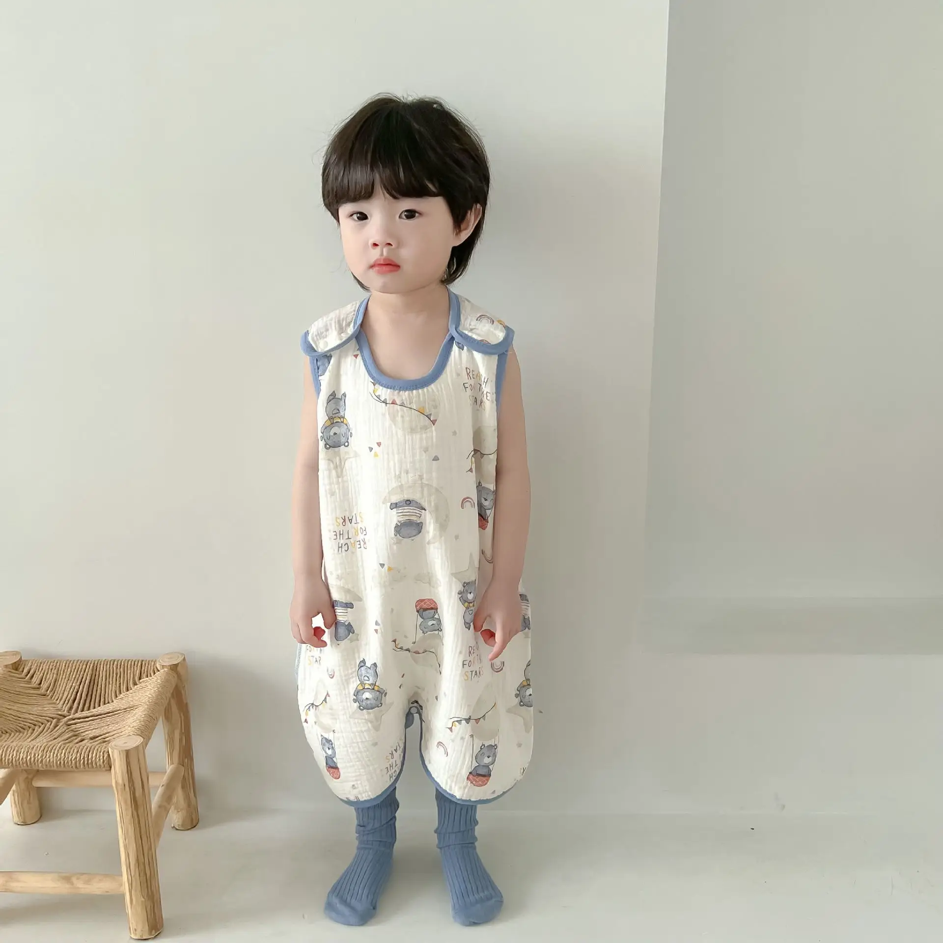 Summer Cute Baby Sleepwear Cartoon Thin Kids Sleeveless Vest Crawling Cotton Sleeping Bag 1-5Years Kids baby sleeping bag