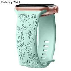 Engraved Floral Bands Bracelet for Smartwatch - Women's Versatile Strap (Light green)