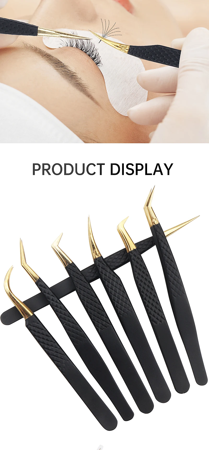 1 stücke Schwarz gold Edelstahl Wimpern pinzette 3d Volumen Augenbrauen clip hochpräzise Wimpern verlängerung pinzette Make-up-Tool – Detail 9