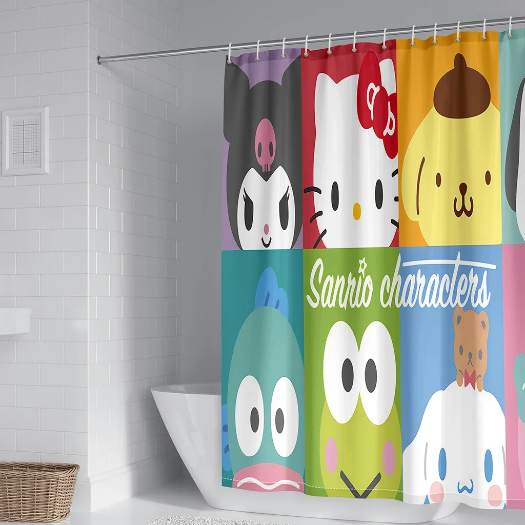 

Sanrios Cinnamoroll Kuromi kawaii Anime Cartoon Bathroom Curtain 3d Waterproof Shower Curtains With Hooks Home Decor