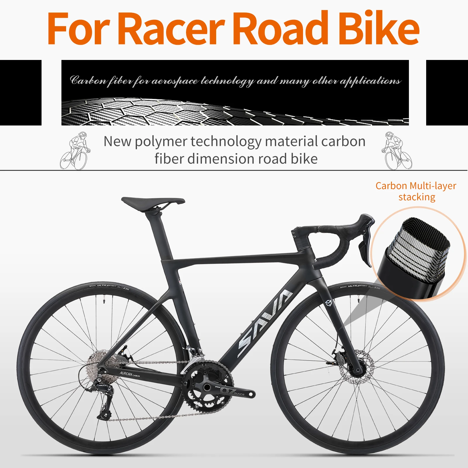 Ships from US SAVA Carbon Fiber Road Bike R08 SHIMAN0 SORA R3000 18Speed Aluminum Wheels Dual Disc Brakes 9.6kg 3