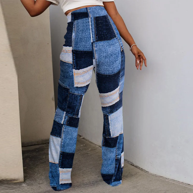 

Fashion Colorful Plaid Print Long Pant Elegant Vintage Flare Pants Spring Fall Women' Clothing Female Casual High Waist Trousers
