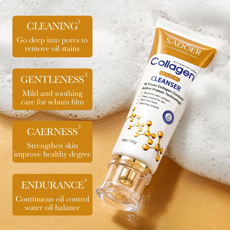 SADOER Collagen Facial Cleanser skincare Firming Moisturizing Face Cleansing Face Wash Foam Cleanser Skin Care Products 2
