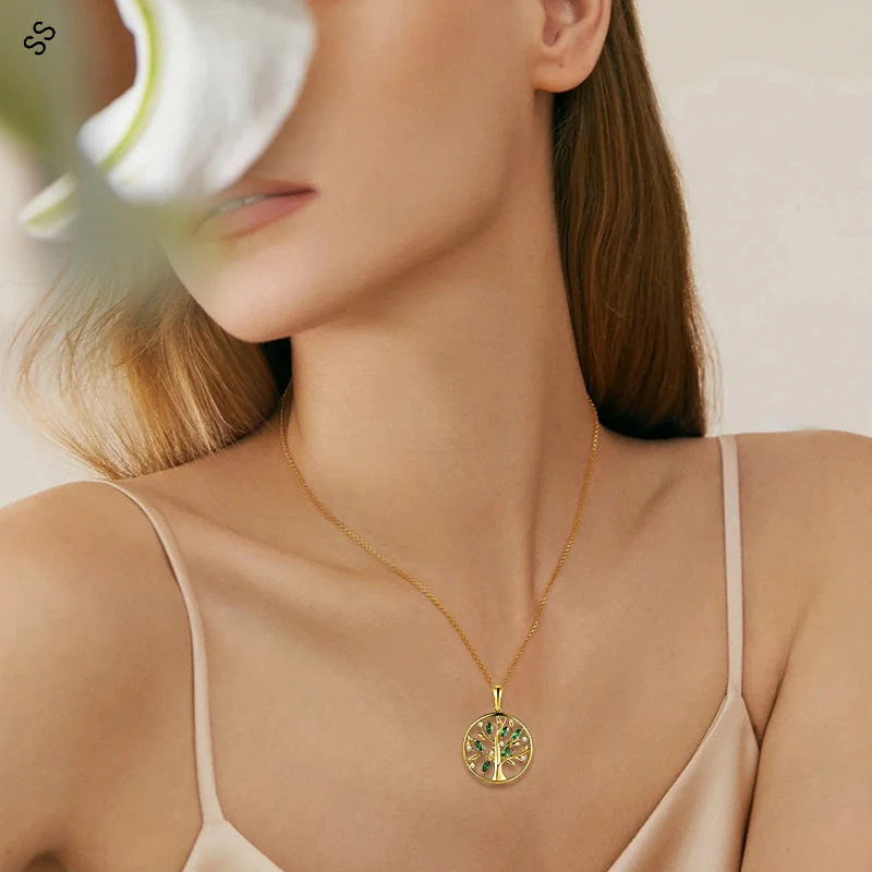 Round Life Tree Pendant Necklaces Super Flash for Women's Garment Accessories