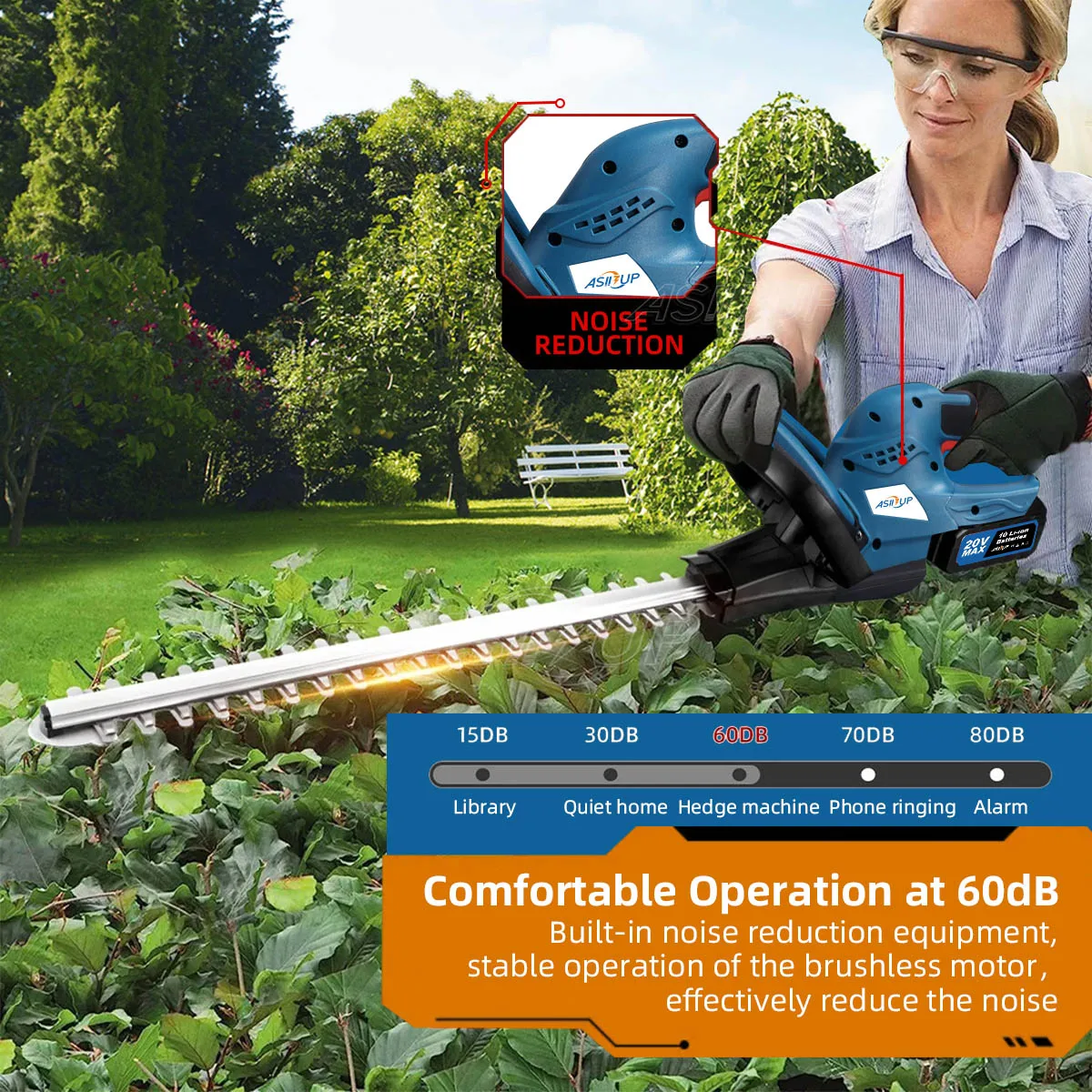 2300W 52CM Cordless Brushless Electric Hedge Trimmer Shrub Weeding Dual Pruning Garden Power Tool for Makita 18V Battery 6