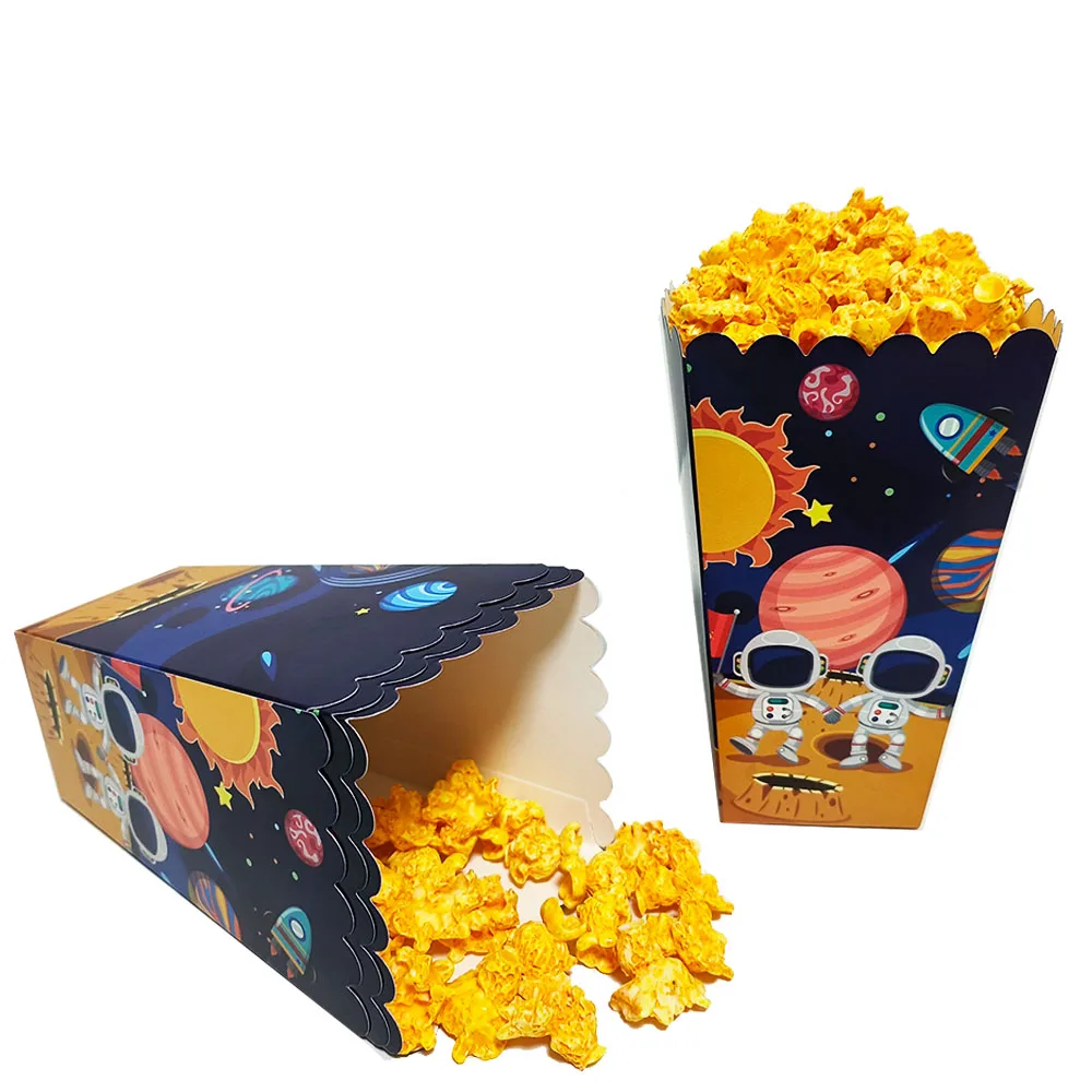 Astronaut Birthday Decoration 6pcs Outer Space Popcorn Box Snack Box Candy Cookie Containers Goodie Bag Solar Space Planet Party