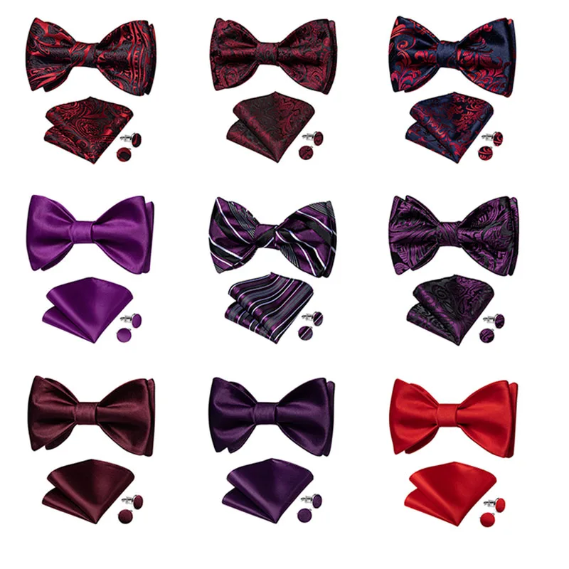 

Retro Bowtie For Men Self-Ties Set Exquisite Cravat Mens Bow Tie Accessories Burgundy Wine Red Color Paisley Butterfly Knot Gift