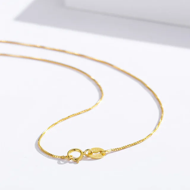 35 cm-80 cm Minuscule Réel 925 En Argent Sterling avec Or Couleur Mince Boîte Chaîne Collier Femmes Enfants Filles Mens Bijoux kolye collares 1