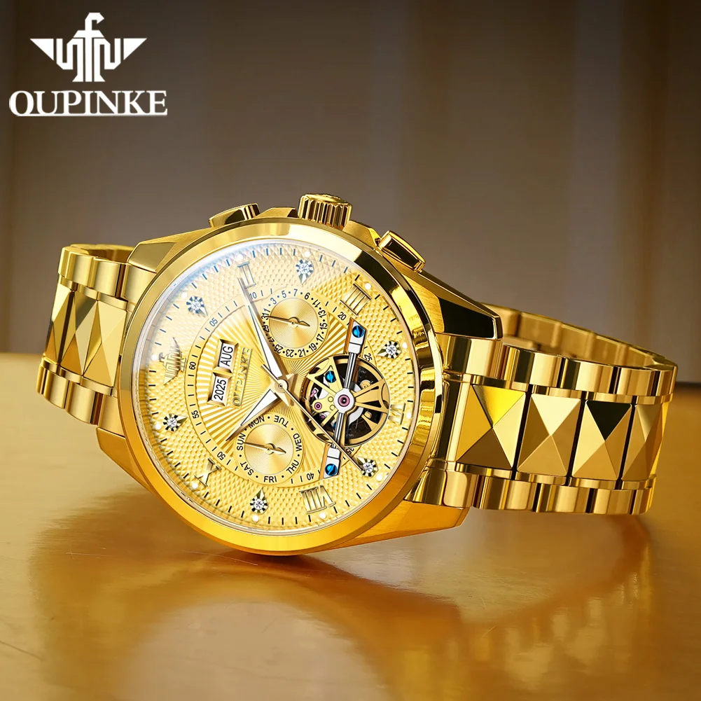 OUPINKE 3270 Luxury Man Watch Fashion Skeleton Flywheel Fully Automatic Watch For Men HD Luminous Men's Mechanical Wrist Watches