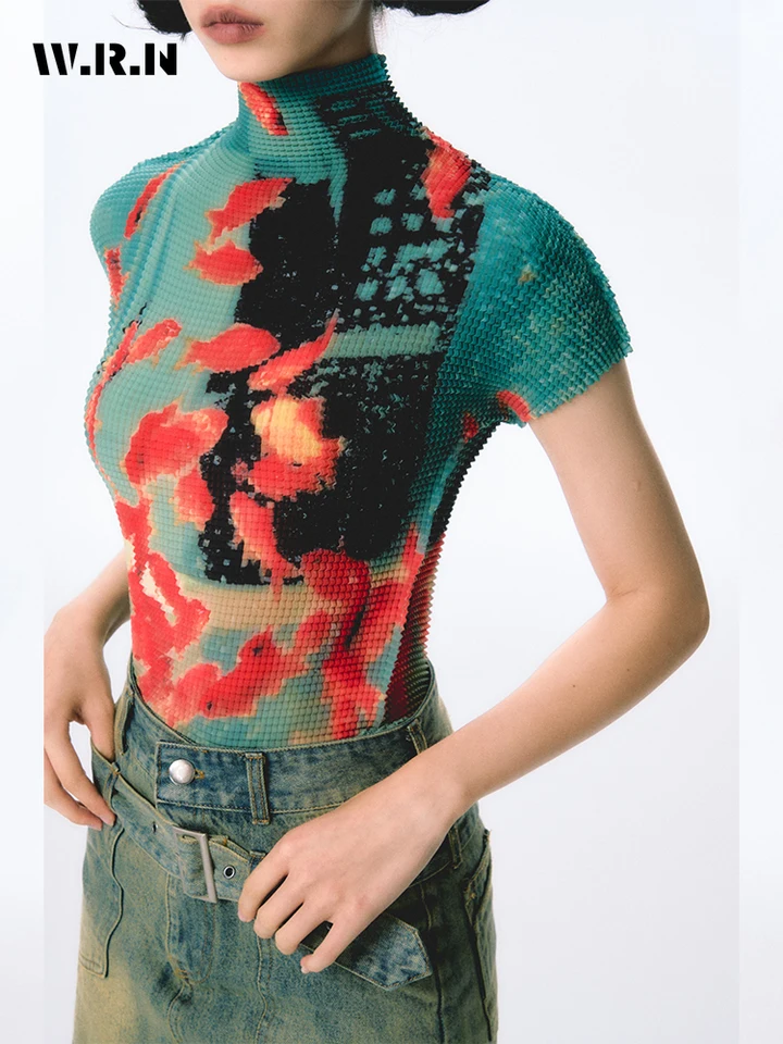 Women Bodycon T-Shirts Short Sleeve Tie Dye Tees Stretch