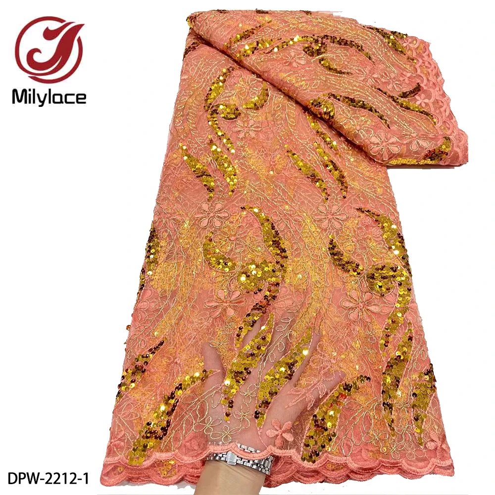 

African Lace Fabric 2023 High Quality Lace Material Nigerian French Sequins Lace Fabric for Wedding Nice Dress DPW-2212
