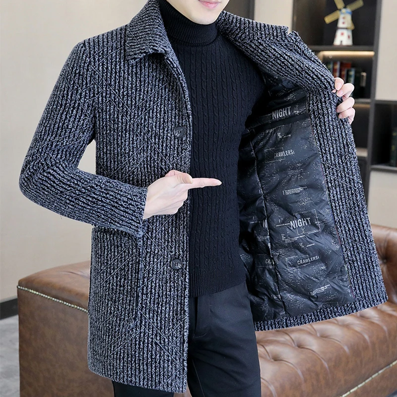 캐주얼 남성용 화이트 덕 다운 울 코트 겨울 아우터 방풍 따뜻한 탑스 패딩 재킷 두꺼운 슬림핏 오버코트 의류