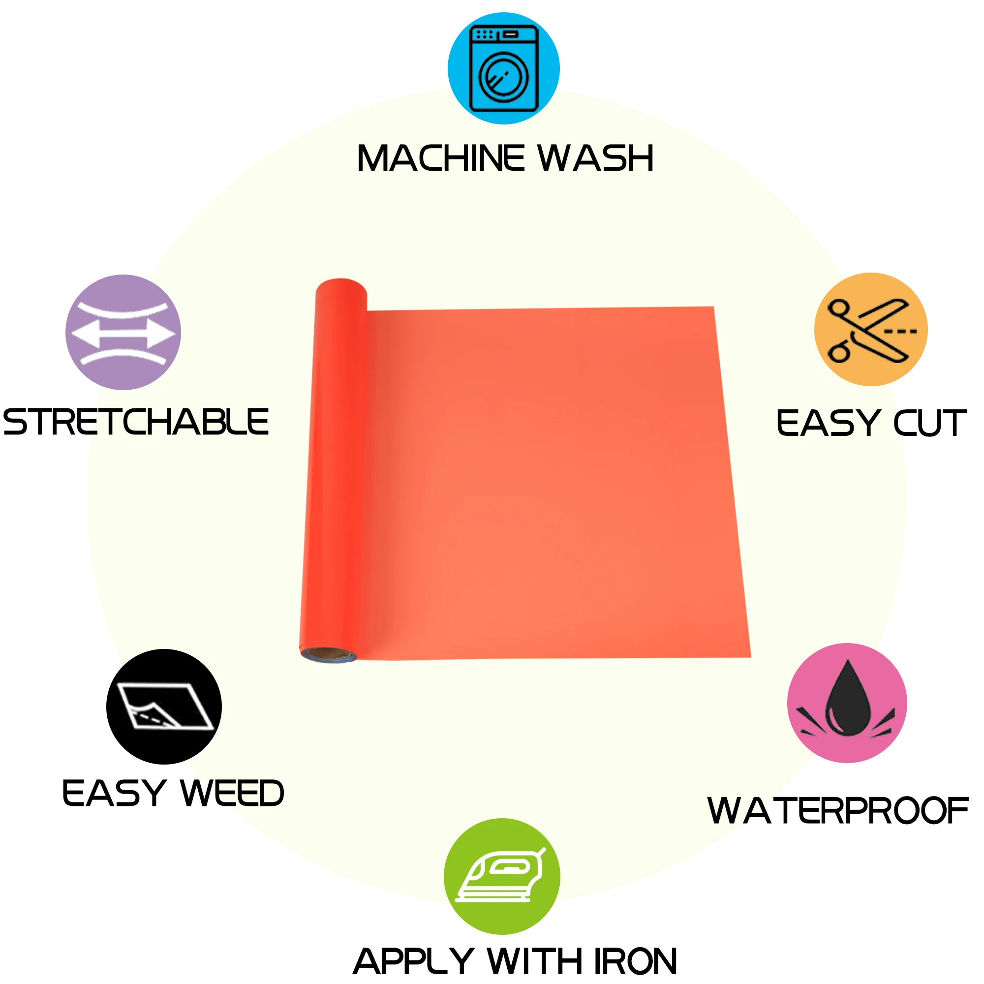 Vibrant Fluorescent Iron-On Vinyl - Easy Cut & Weed, Permanent