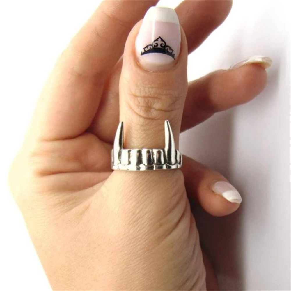 Finger ring silver ring opening ring adjustable rings Antique Silver Color Vampire Teeth Open Ring For Women Men Retro Creative Hiphop Adjustable A965