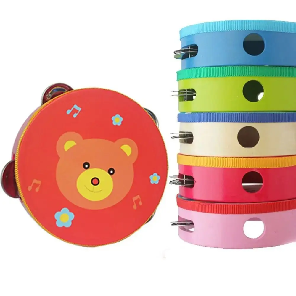 6 Inches Children Hand Drum Cartoon Pattern Tambourine Learning Music Toys Kids Bell Drum Baby Gifts