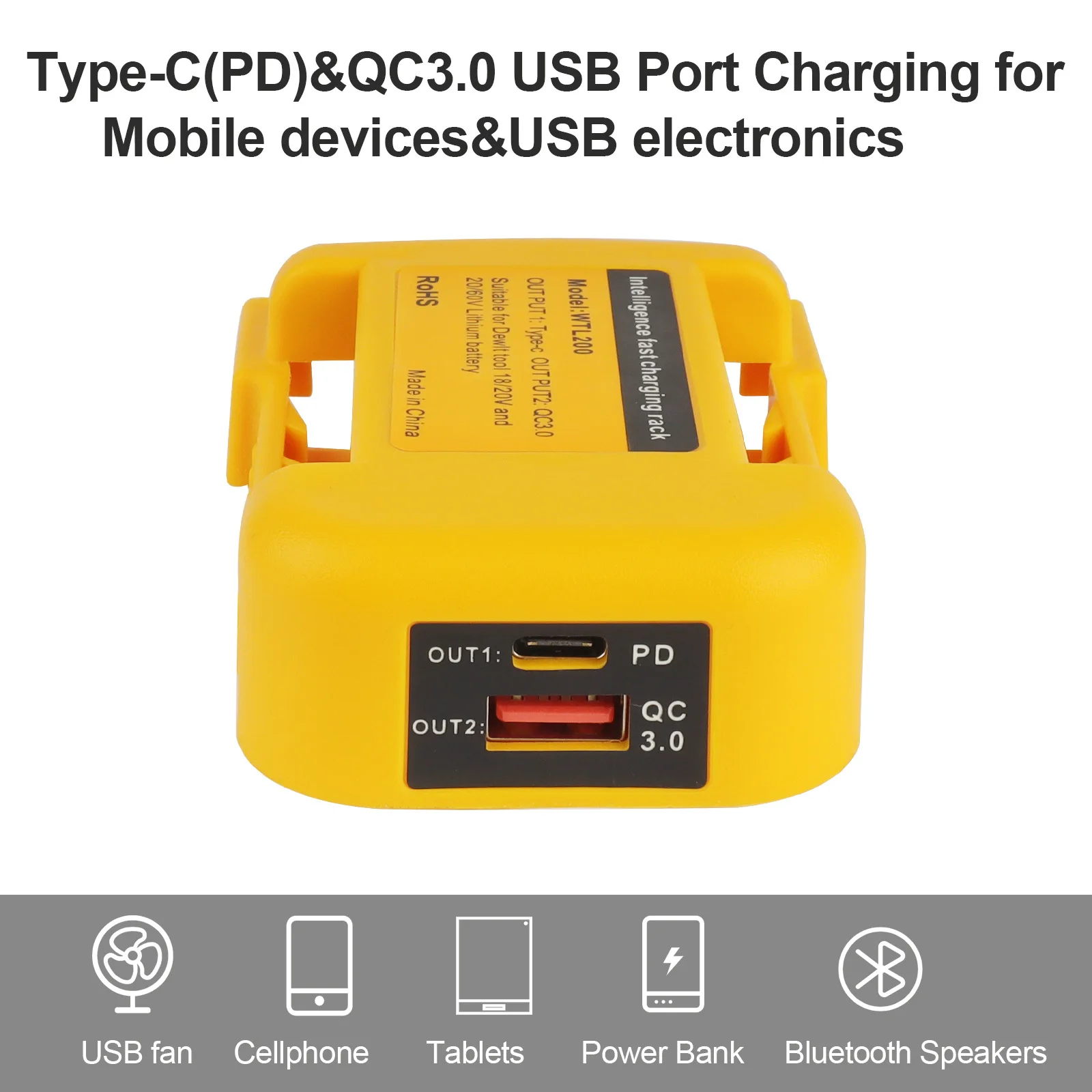 Dewalt 20V 18V DCB200 DCB202 DCB203 리튬 이온 배터리 고속 충전기 랙 어댑터 용 USB 및 Type-C 클램프 홀더 벨트 변환기
