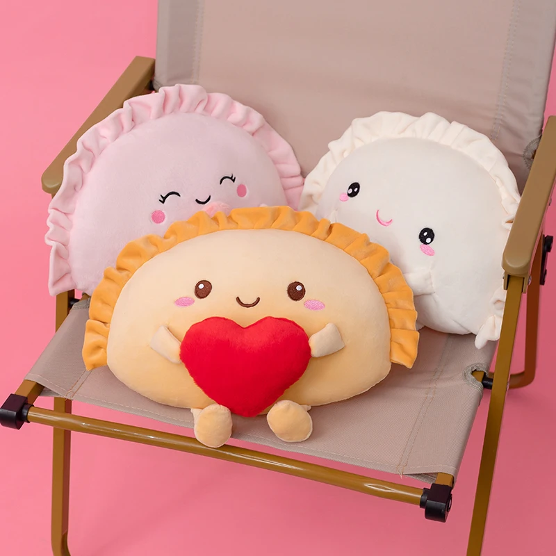 35cm Dumpling Plushies Pillow Cushion Kawaii Food Fried Dumpling with Heart Soft Toy Pink Sakura Decor Hug Pillow Cute Gift