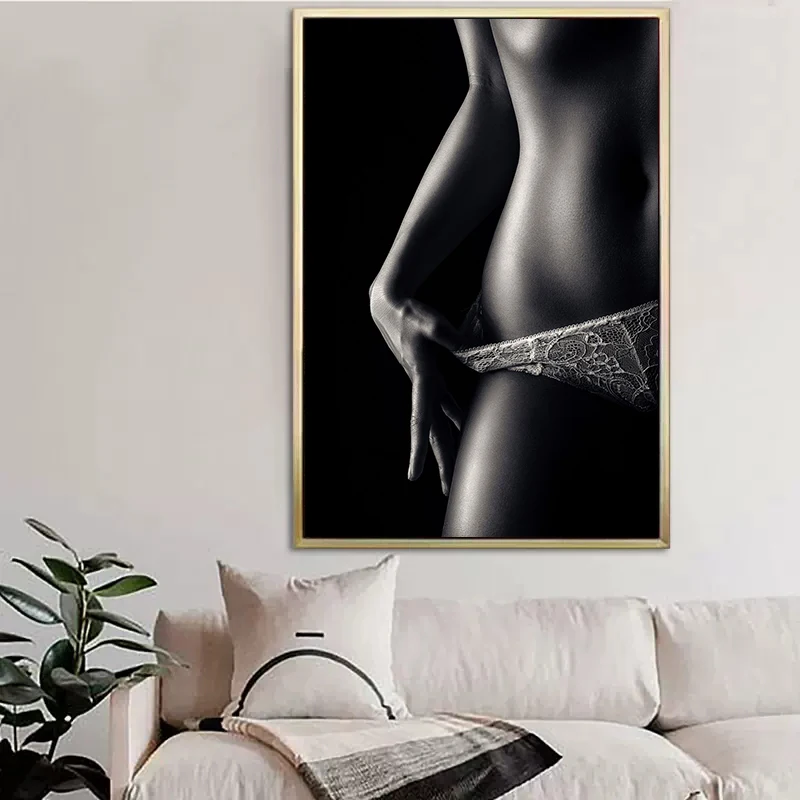 감각적 인 예술 Sext 뜨거운 누드 여자 바디 포스터 캔버스 회화 흑백 모델 벽 예술 현대 침실 홈 장식