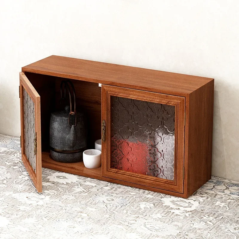New Desktop Cabinet, Dust-Proof Storage Box, Crabapple Glass Tea Set, Solid Wood Plaid Table Handle Cup
