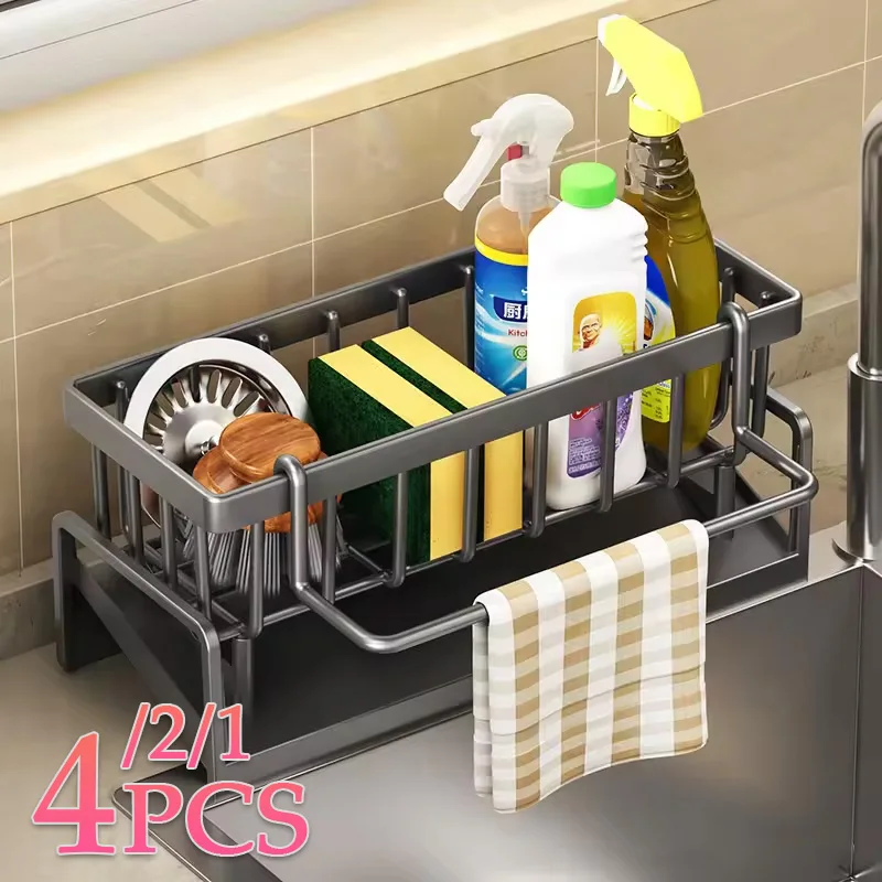 Multifunctional Kitchen Storage Rack Sponge Rack Drainer Kitchen Shelf Sink Rag Dishwashing Detergent Dishcloth Organiser 1-4PCS