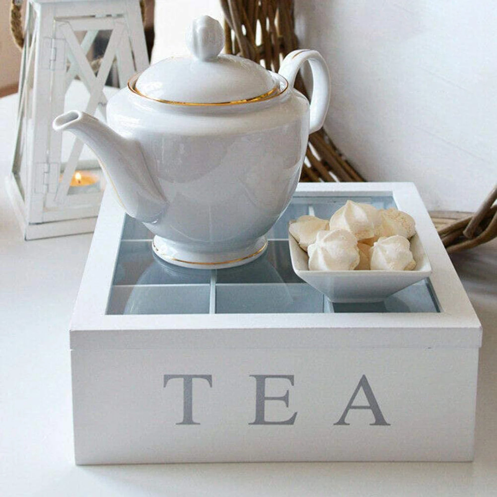 Tea Tin Box 9 Compartment Box Wooden Tea Storage Box with Lid Stackable Holder Multifunctional Reuseful Jewelry Storage For Kitchen Home tea tin box tea canister airtight container