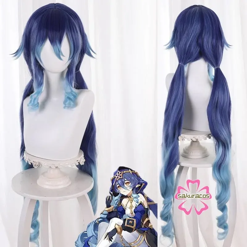 

Genshin Impact Layla Cosplay Wig Blue Gradient Curly Wigs Heat Resistant Synthetic Hair for Halloween Costume Role Play